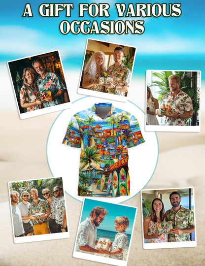 Surfboard And Surf Shack Hawaiian Shirt for Men, Button Down Aloha Shirt - Azhawaiian