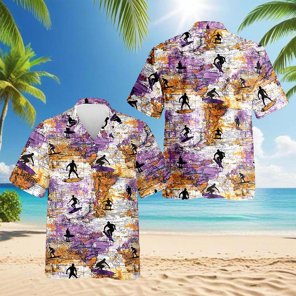 Surfing Hawaiian Shirt for Men, Button Down Aloha Shirt - Azhawaiian