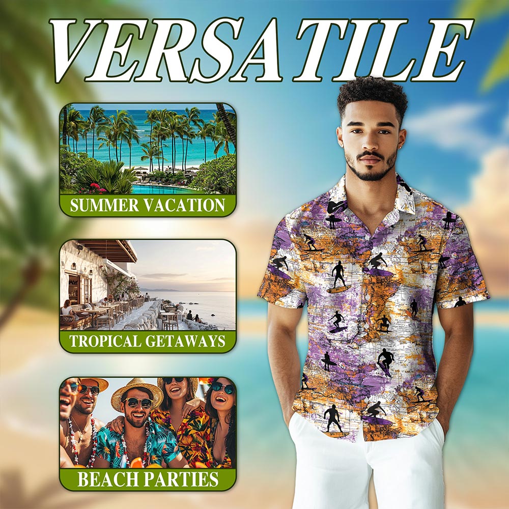 Surfing Hawaiian Shirt for Men, Button Down Aloha Shirt - Azhawaiian