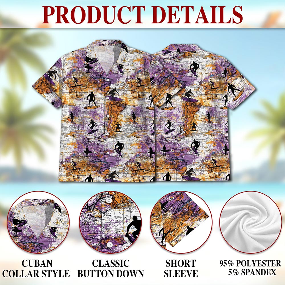 Surfing Hawaiian Shirt for Men, Button Down Aloha Shirt - Azhawaiian