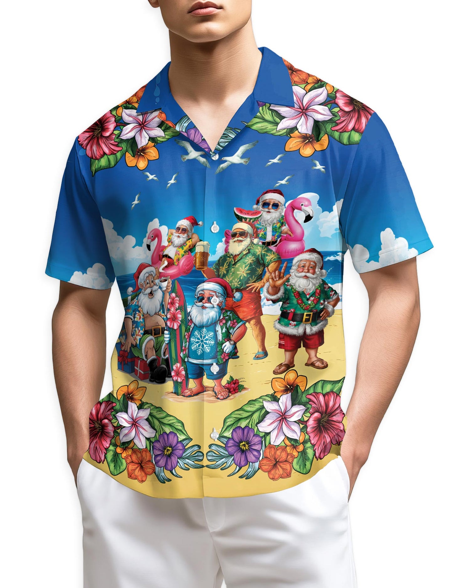 Azhawaiian Surfing Santa Hawaiian Shirt for Men