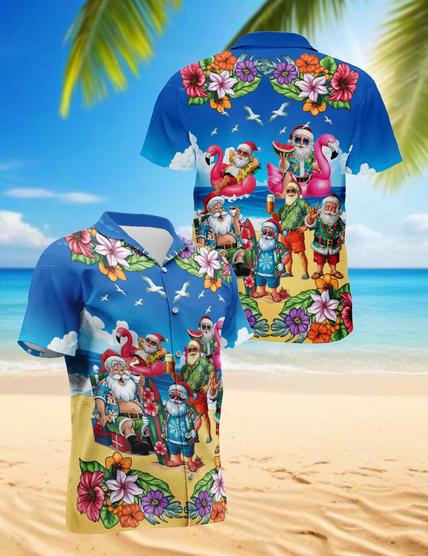 Surfing Santa Hawaiian Shirt for Men, Button Down Aloha Shirt - Azhawaiian