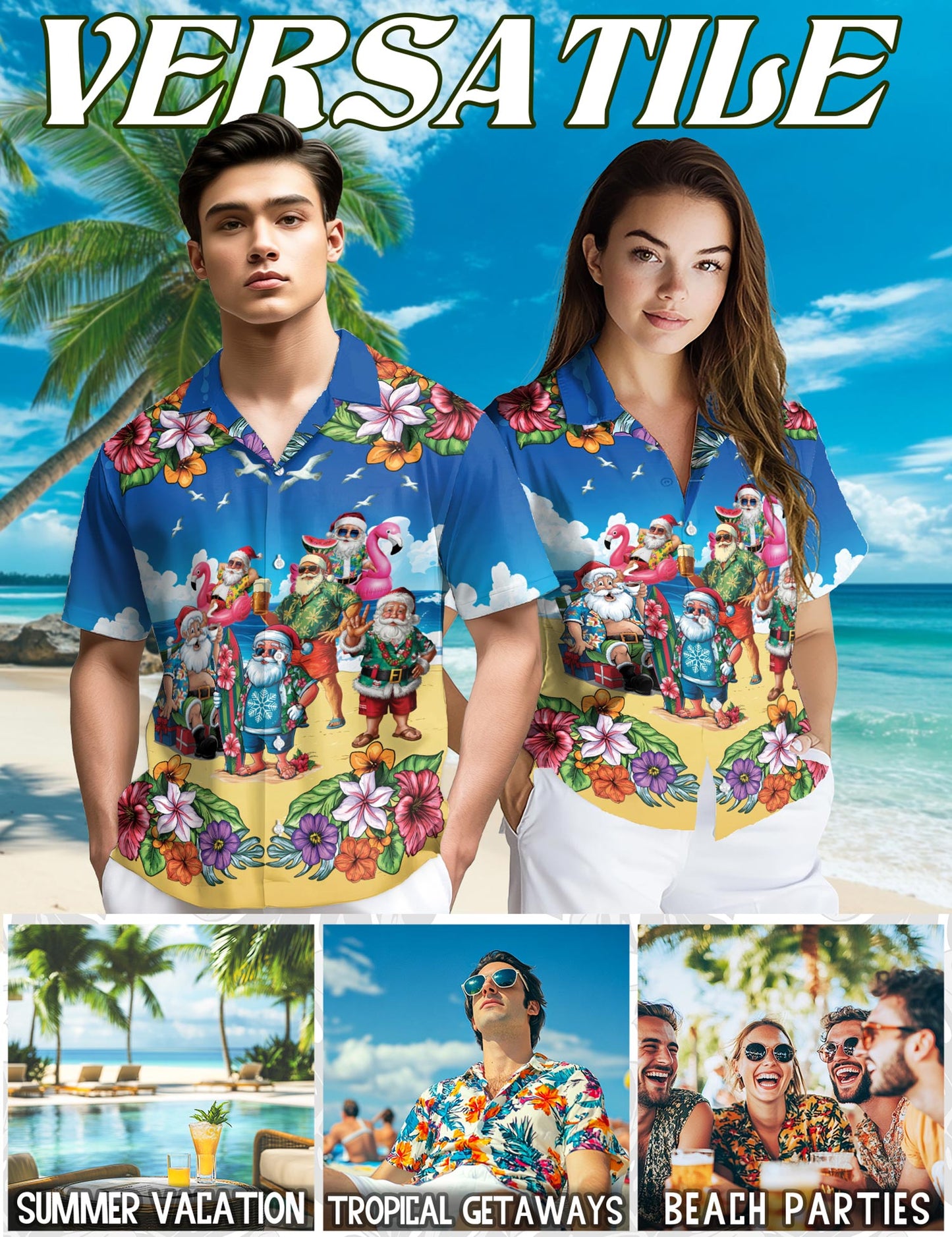 Surfing Santa Hawaiian Shirt for Men, Button Down Aloha Shirt - Azhawaiian