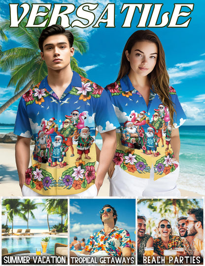 Surfing Santa Hawaiian Shirt for Men, Button Down Aloha Shirt - Azhawaiian