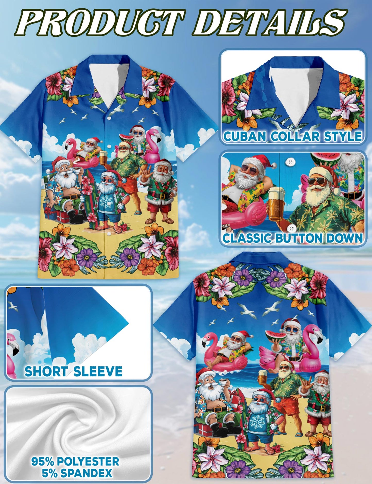 Surfing Santa Hawaiian Shirt for Men, Button Down Aloha Shirt - Azhawaiian