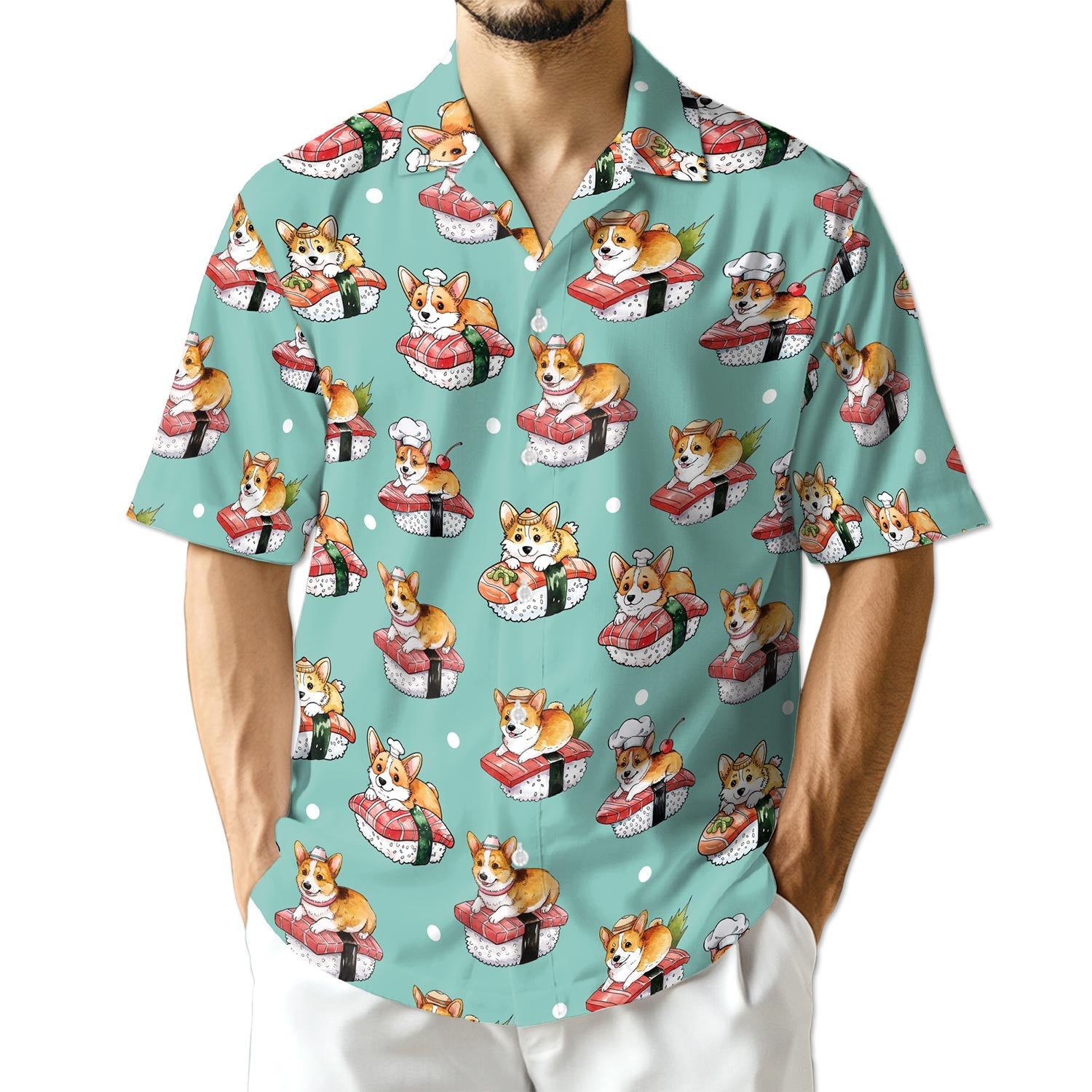 Azhawaiian Sushi Corgi Hawaiian Shirt for Men
