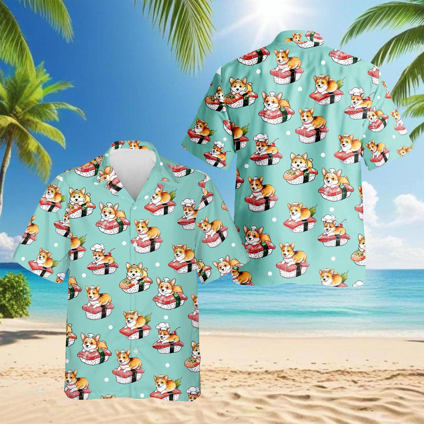 Sushi Corgi Hawaiian Shirt for Men, Button Down Aloha Shirt - Azhawaiian