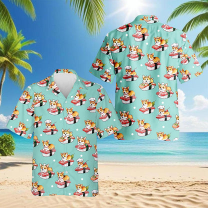 Sushi Corgi Hawaiian Shirt for Men, Button Down Aloha Shirt - Azhawaiian