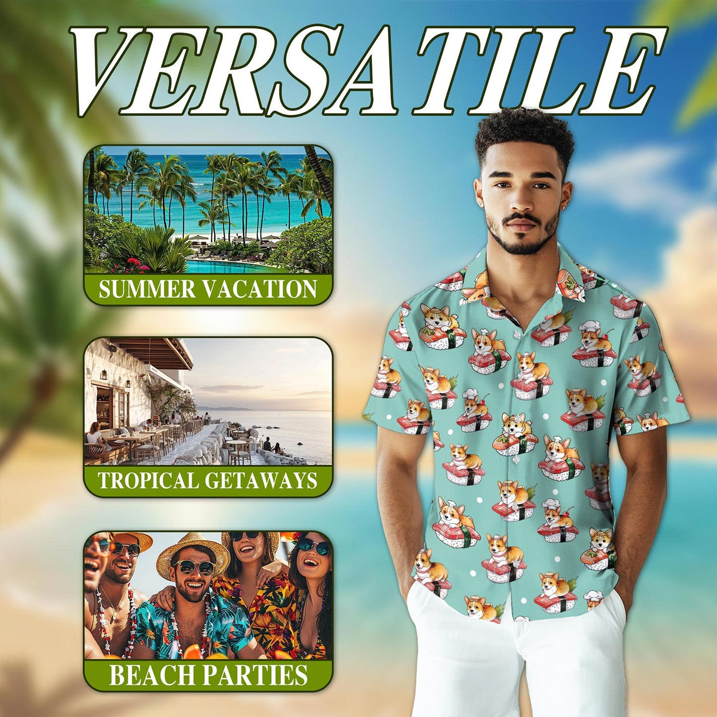 Sushi Corgi Hawaiian Shirt for Men, Button Down Aloha Shirt - Azhawaiian