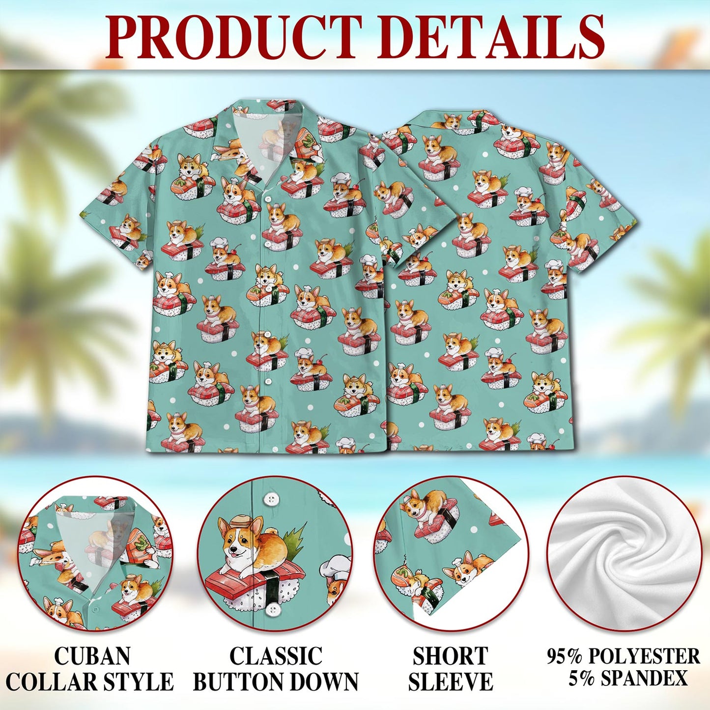 Sushi Corgi Hawaiian Shirt for Men, Button Down Aloha Shirt - Azhawaiian