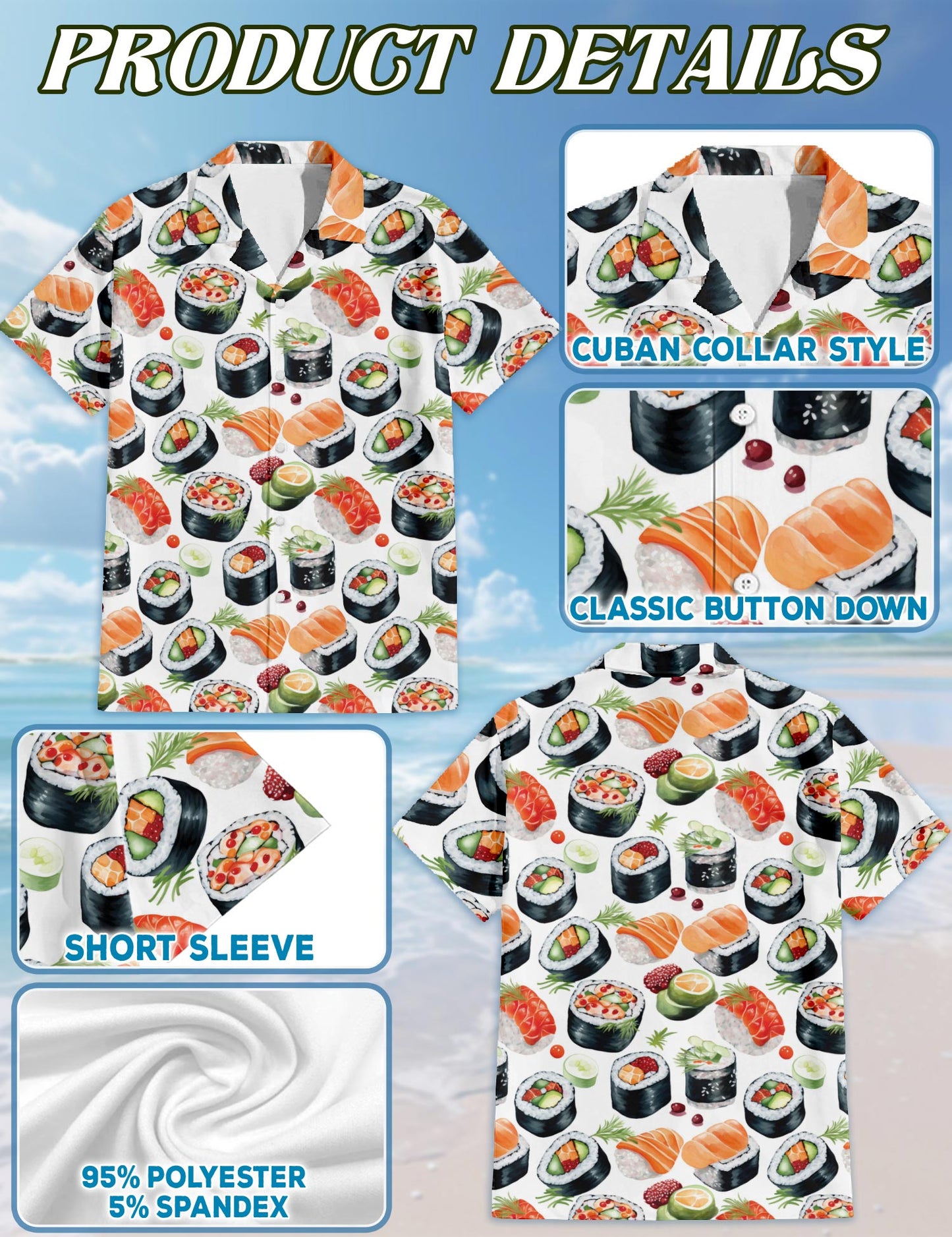 Sushi Hawaiian Shirt for Men, Button Down Aloha Shirt - Azhawaiian