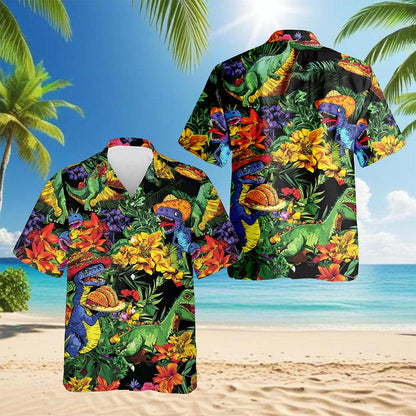 Taco Dinosaur T-rex Hawaiian Shirt for Men, Button Down Aloha Shirt - Azhawaiian