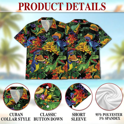 Taco Dinosaur T-rex Hawaiian Shirt for Men, Button Down Aloha Shirt - Azhawaiian