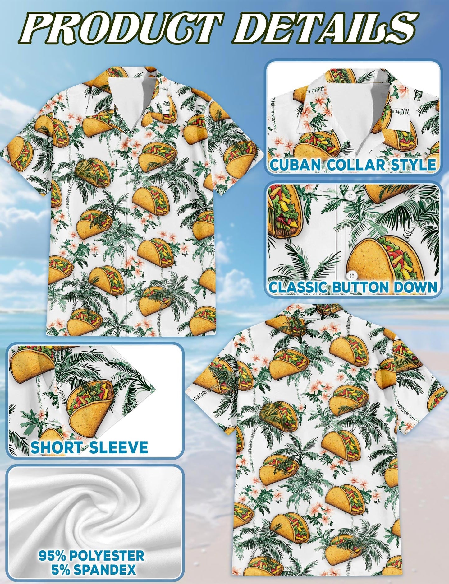 Taco Pattern Hawaiian Shirt for Men, Button Down Aloha Shirt - Azhawaiian