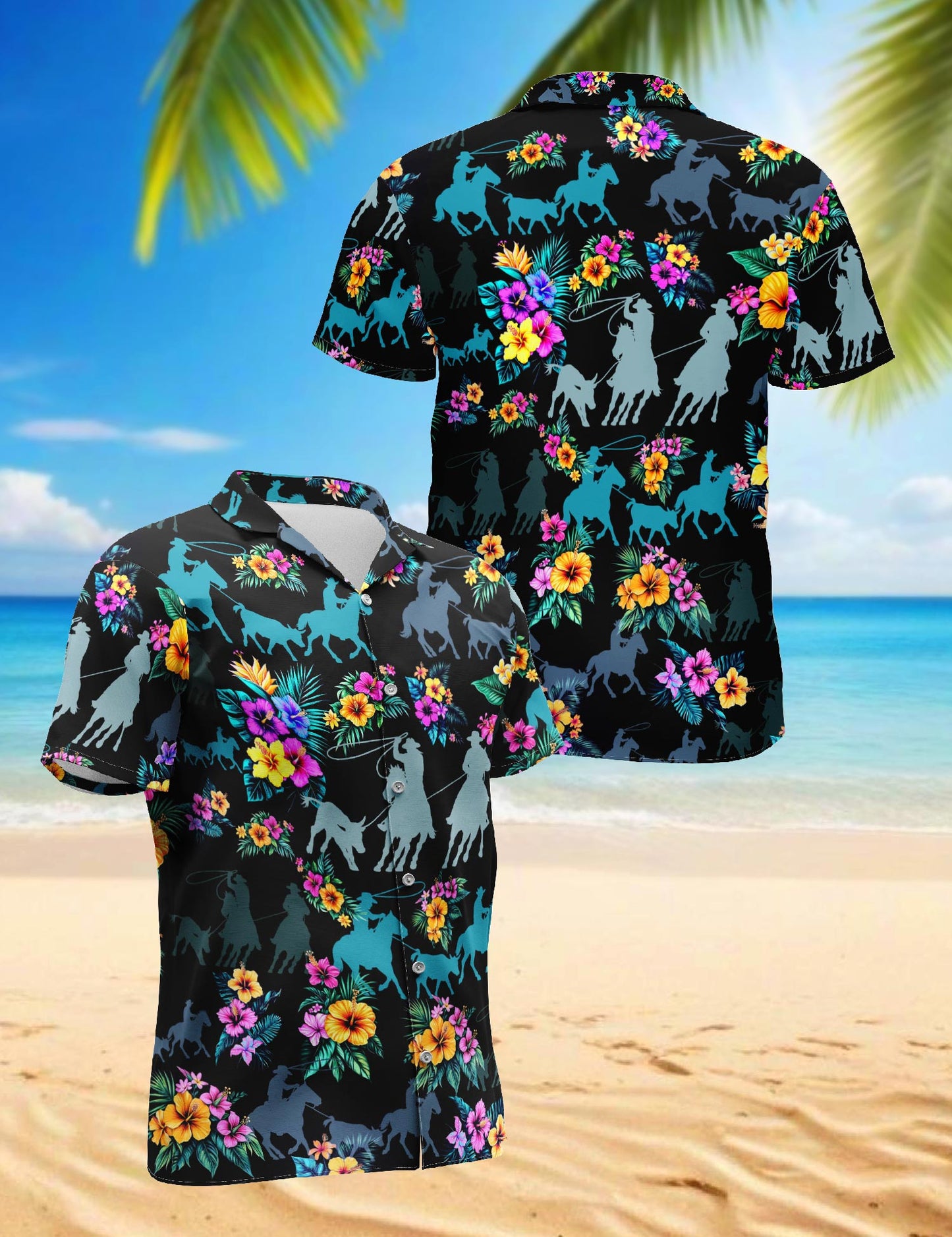 Team Roping Hawaiian Shirt for Men, Button Down Aloha Shirt - Azhawaiian