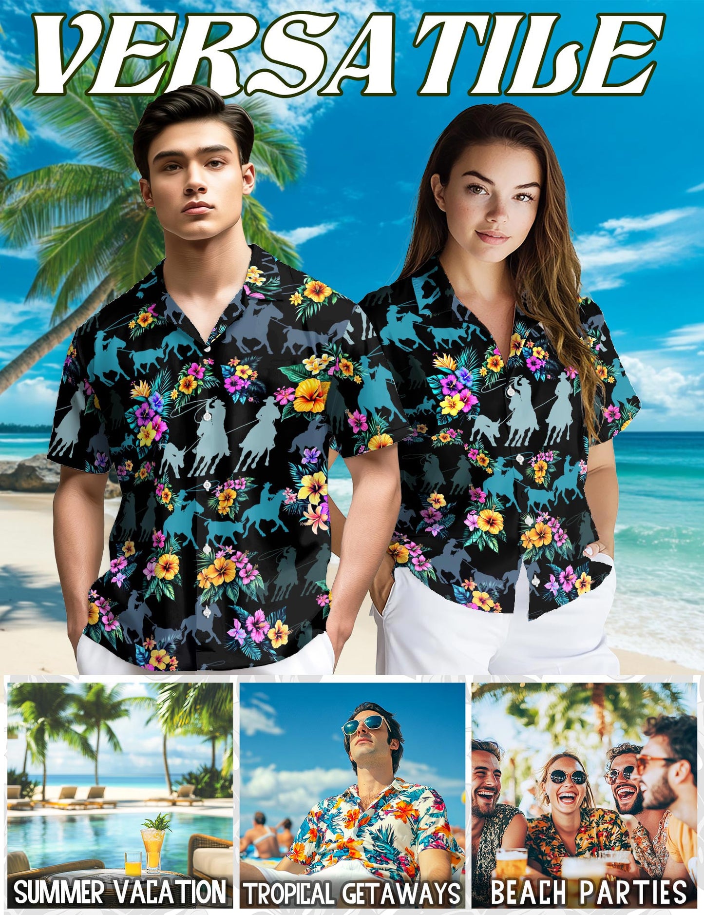 Team Roping Hawaiian Shirt for Men, Button Down Aloha Shirt - Azhawaiian