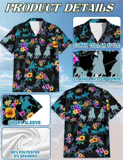 Team Roping Hawaiian Shirt for Men, Button Down Aloha Shirt - Azhawaiian