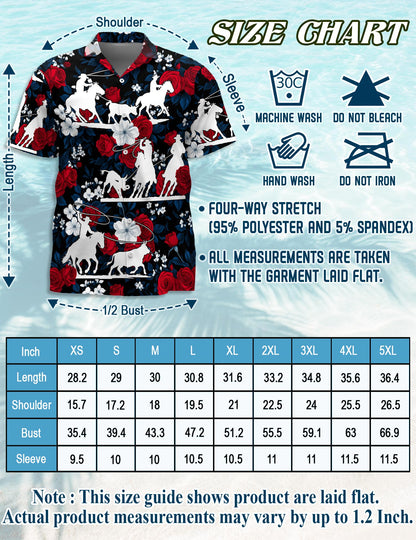 Team Roping Red Rose Hawaiian Shirt for Men, Button Down Aloha Shirt - Azhawaiian