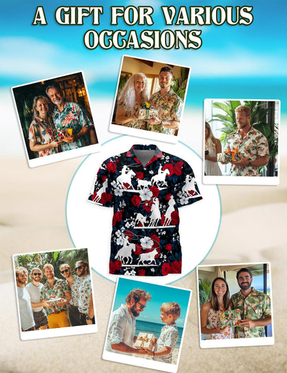 Team Roping Red Rose Hawaiian Shirt for Men, Button Down Aloha Shirt - Azhawaiian
