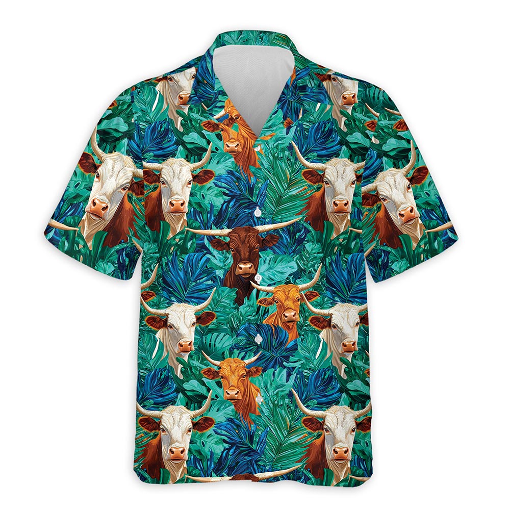 Azhawaiian Texas Longhorn Cattle Hawaiian Shirt for Men