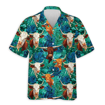 Azhawaiian Texas Longhorn Cattle Hawaiian Shirt for Men