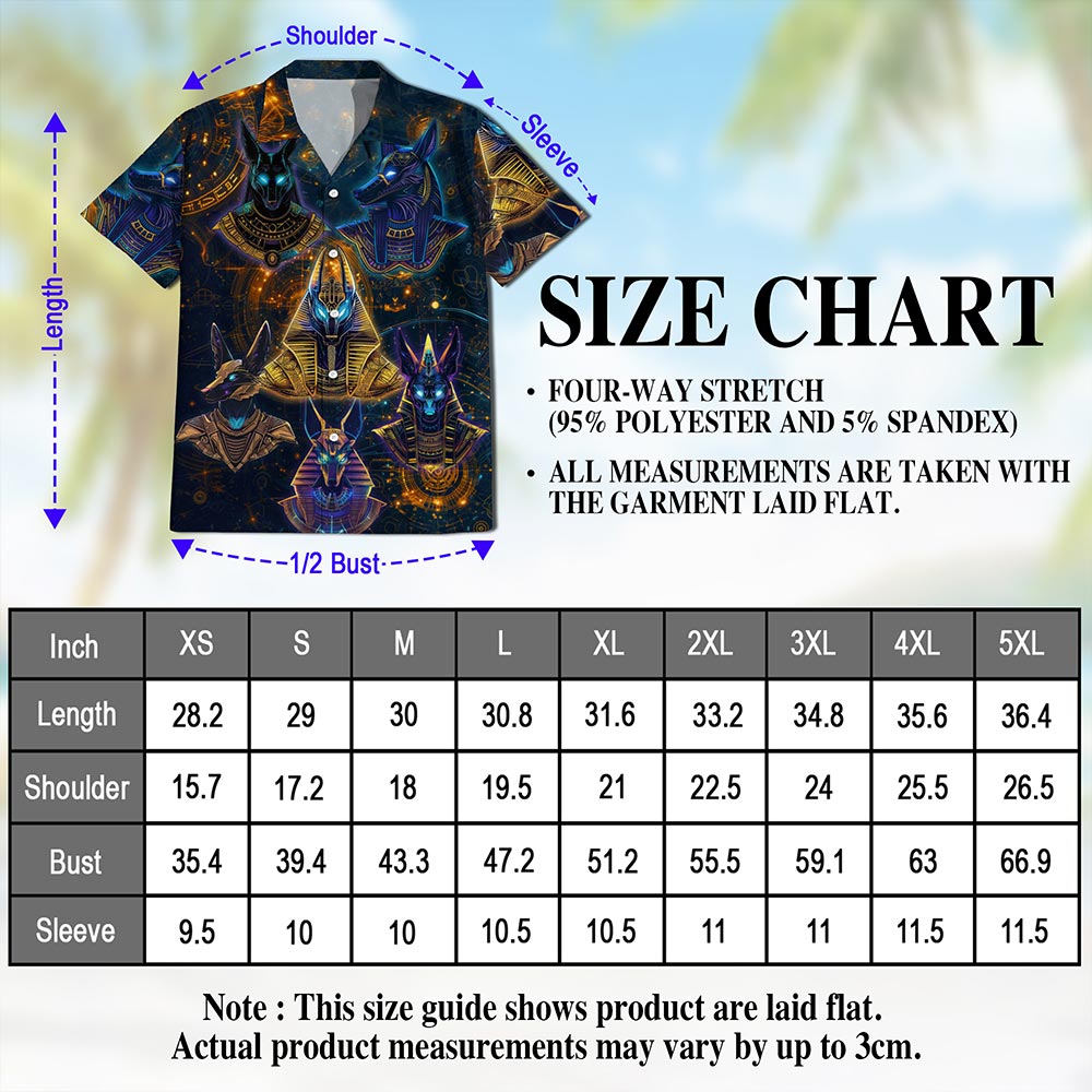 The Egyptian God Anubis Geometry Black Hawaiian Shirt for Men, Button Down Aloha Shirt - Azhawaiian