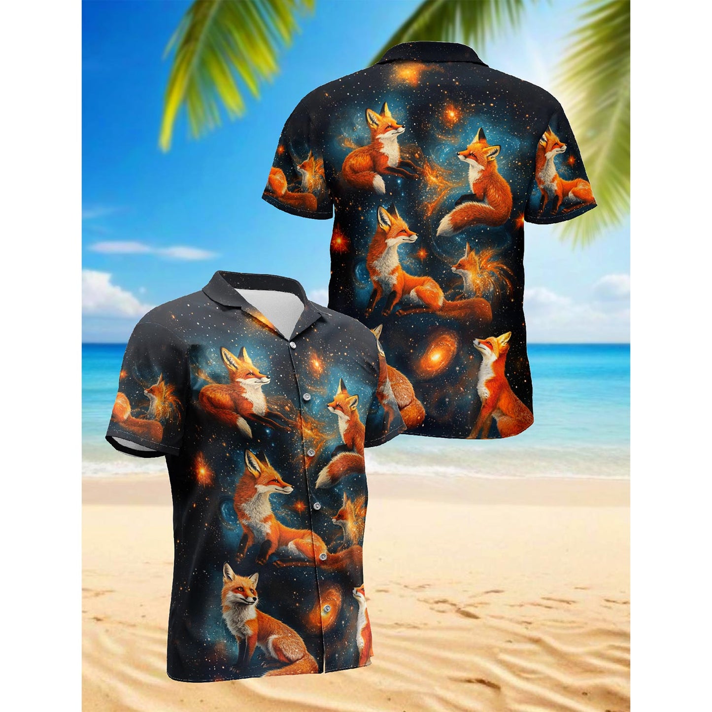The Fox In The Starlight Hawaiian Shirt for Men, Button Down Aloha Shirt - Azhawaiian
