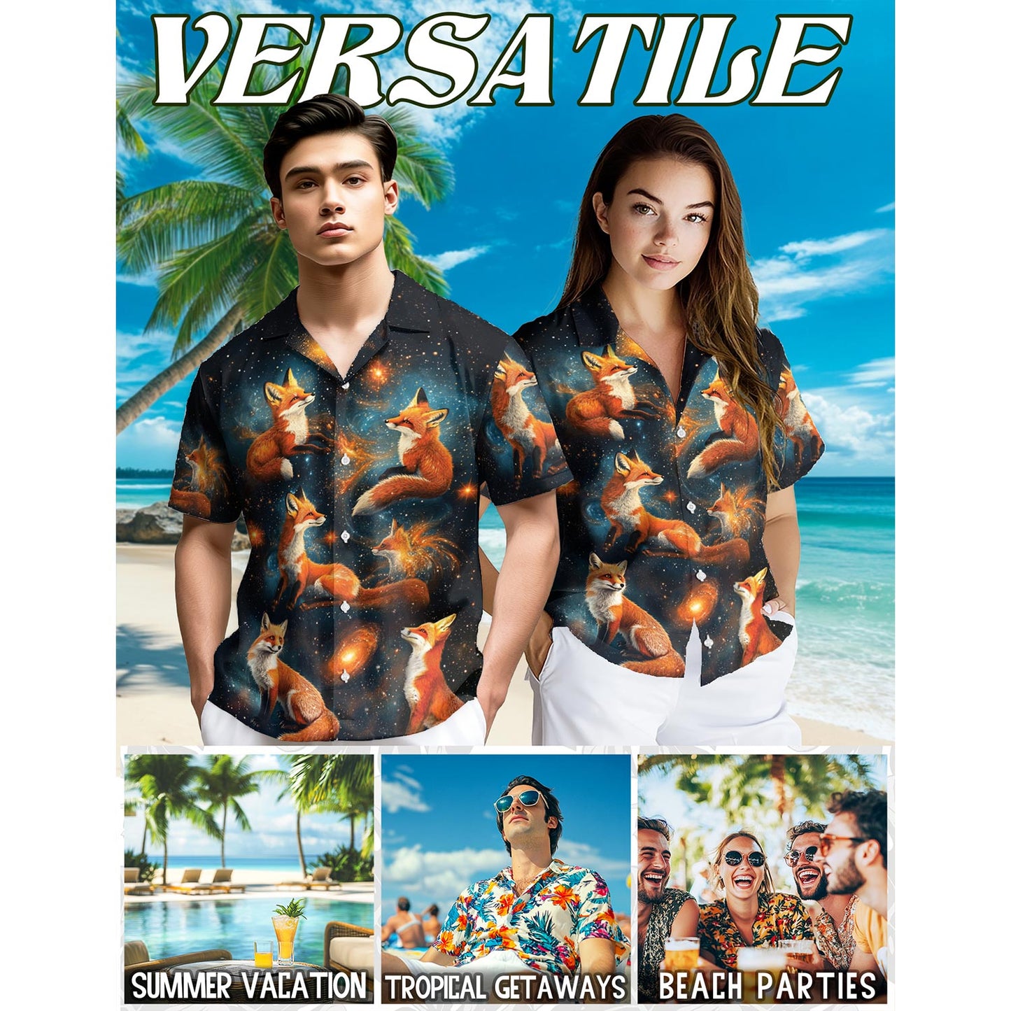 The Fox In The Starlight Hawaiian Shirt for Men, Button Down Aloha Shirt - Azhawaiian