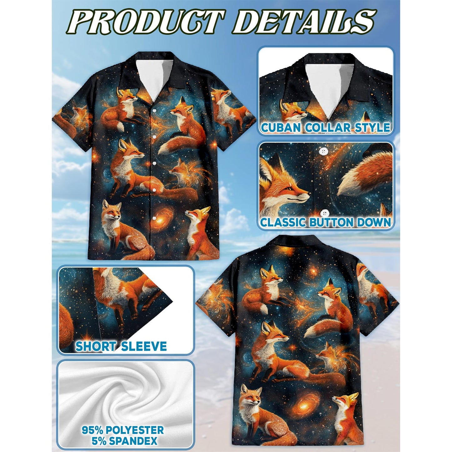 The Fox In The Starlight Hawaiian Shirt for Men, Button Down Aloha Shirt - Azhawaiian