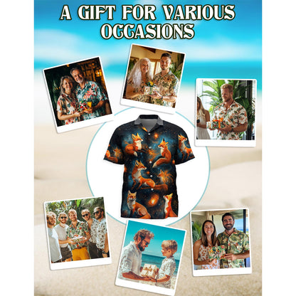 The Fox In The Starlight Hawaiian Shirt for Men, Button Down Aloha Shirt - Azhawaiian