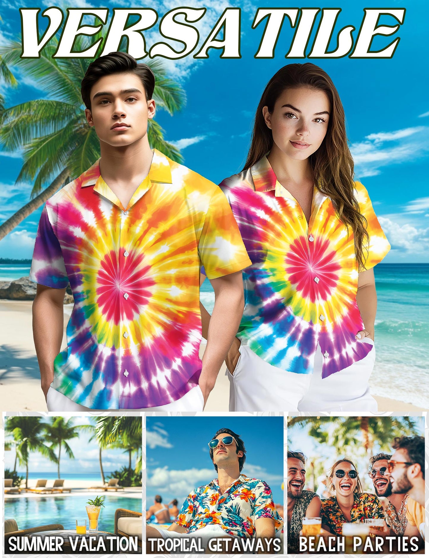 Tie Dye Hawaiian Shirt for Men, Button Down Aloha Shirt - Azhawaiian