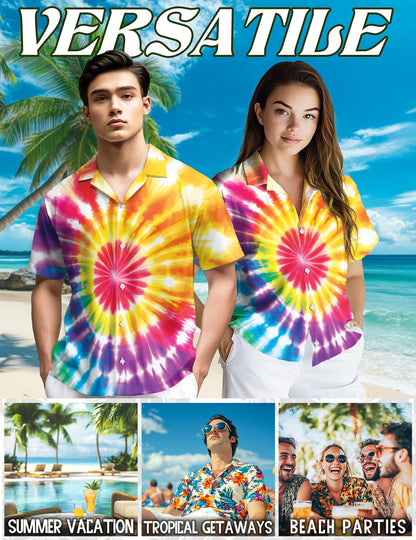 Tie Dye Hawaiian Shirt for Men, Button Down Aloha Shirt - Azhawaiian