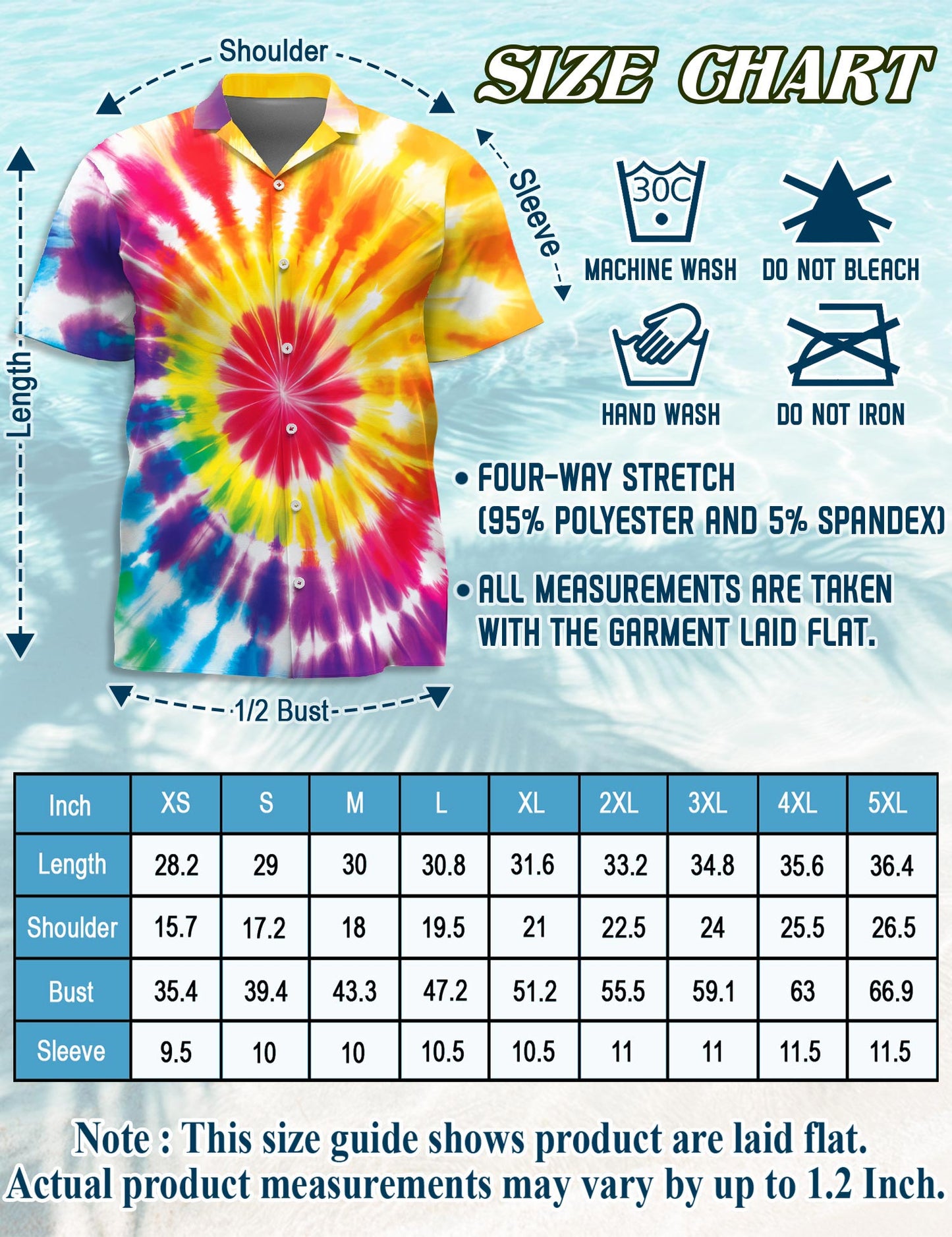 Tie Dye Hawaiian Shirt for Men, Button Down Aloha Shirt - Azhawaiian