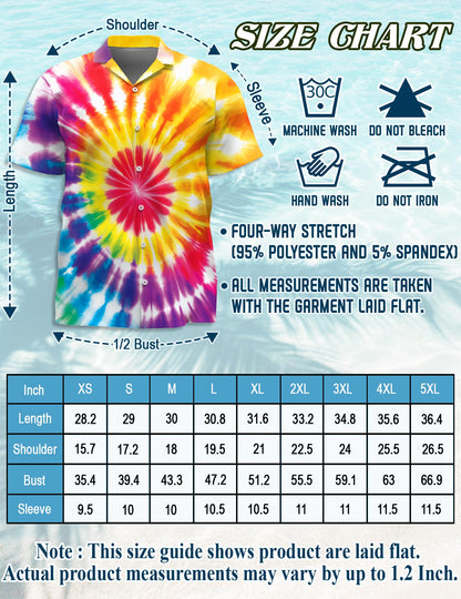 Tie Dye Hawaiian Shirt for Men, Button Down Aloha Shirt - Azhawaiian
