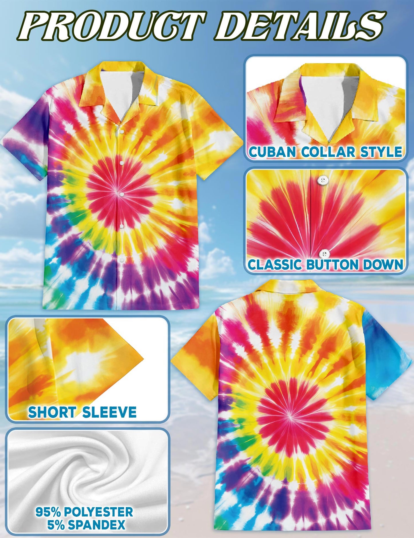 Tie Dye Hawaiian Shirt for Men, Button Down Aloha Shirt - Azhawaiian