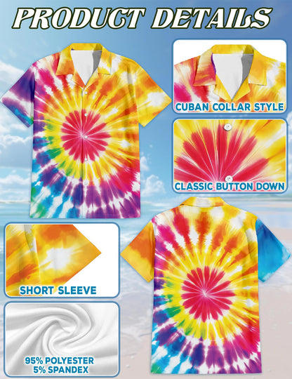 Tie Dye Hawaiian Shirt for Men, Button Down Aloha Shirt - Azhawaiian