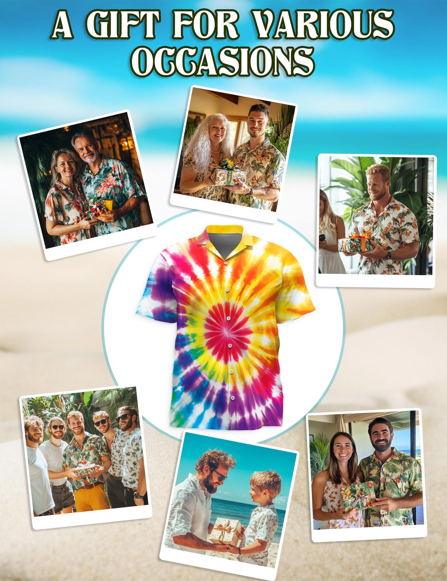 Tie Dye Hawaiian Shirt for Men, Button Down Aloha Shirt - Azhawaiian