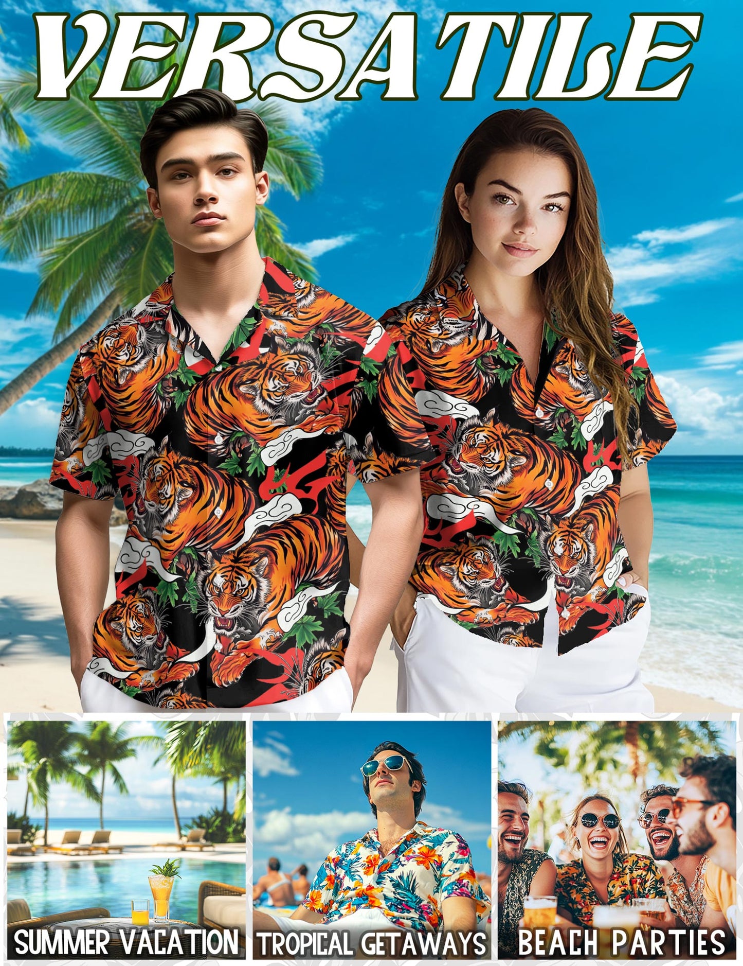 Tiger Japanese Hawaiian Shirt for Men, Button Down Aloha Shirt - Azhawaiian