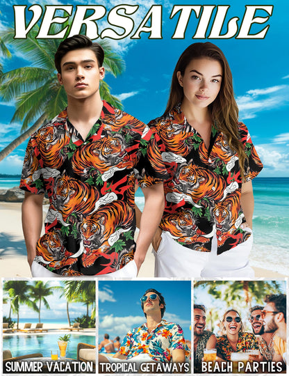 Tiger Japanese Hawaiian Shirt for Men, Button Down Aloha Shirt - Azhawaiian