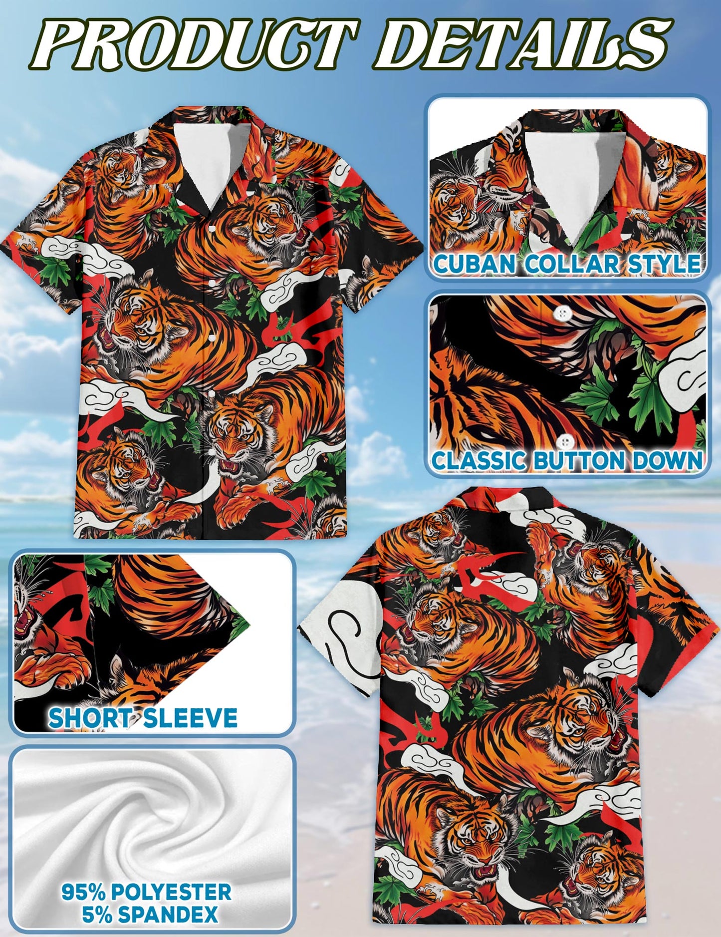 Tiger Japanese Hawaiian Shirt for Men, Button Down Aloha Shirt - Azhawaiian