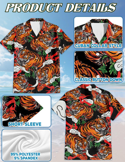 Tiger Japanese Hawaiian Shirt for Men, Button Down Aloha Shirt - Azhawaiian