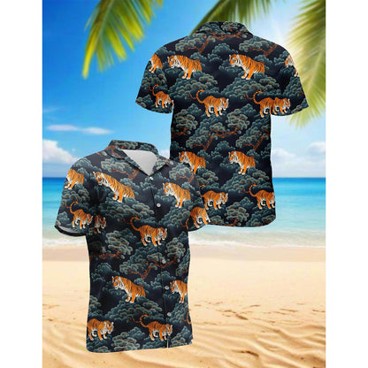 Tiger Pattern Hawaiian Shirt for Men, Button Down Aloha Shirt - Azhawaiian