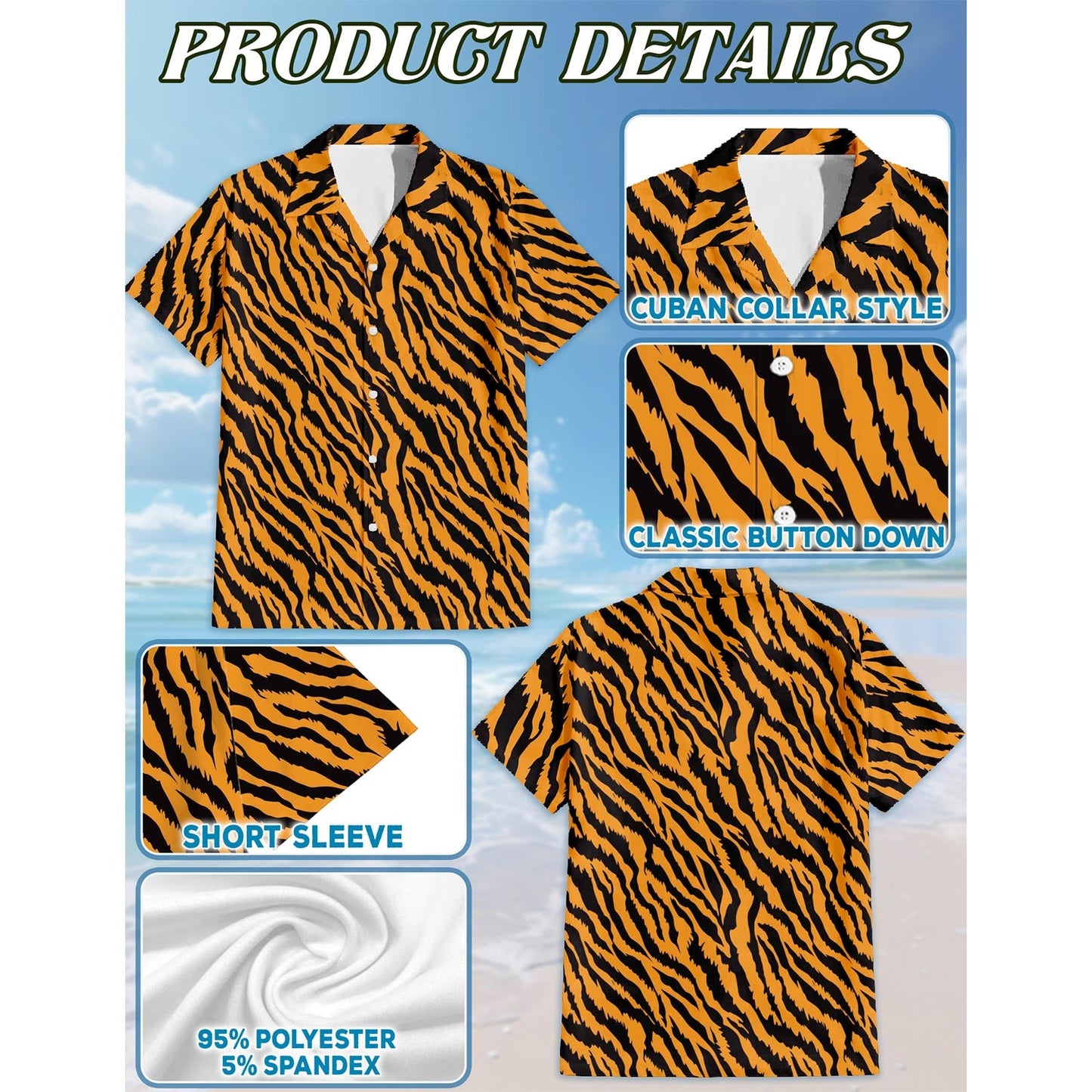 Tiger Skin Hawaiian Shirt for Men, Button Down Aloha Shirt - Azhawaiian