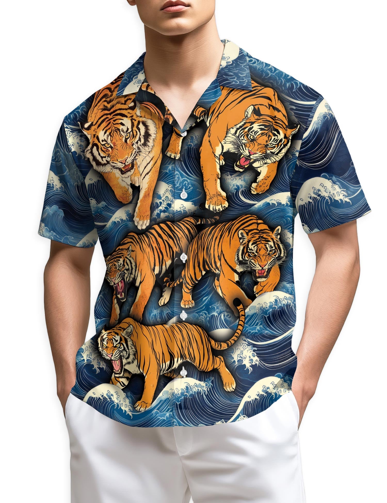Azhawaiian Tigers In Wave Hawaiian Shirt for Men