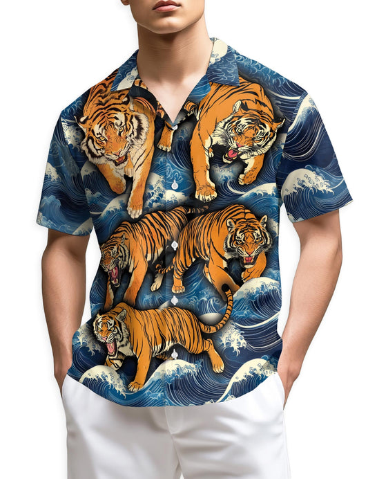 Azhawaiian Tigers In Wave Hawaiian Shirt for Men