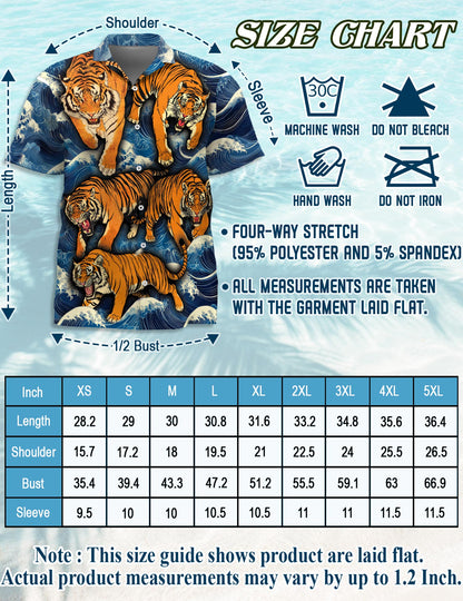 Tigers In Wave Hawaiian Shirt for Men, Button Down Aloha Shirt - Azhawaiian