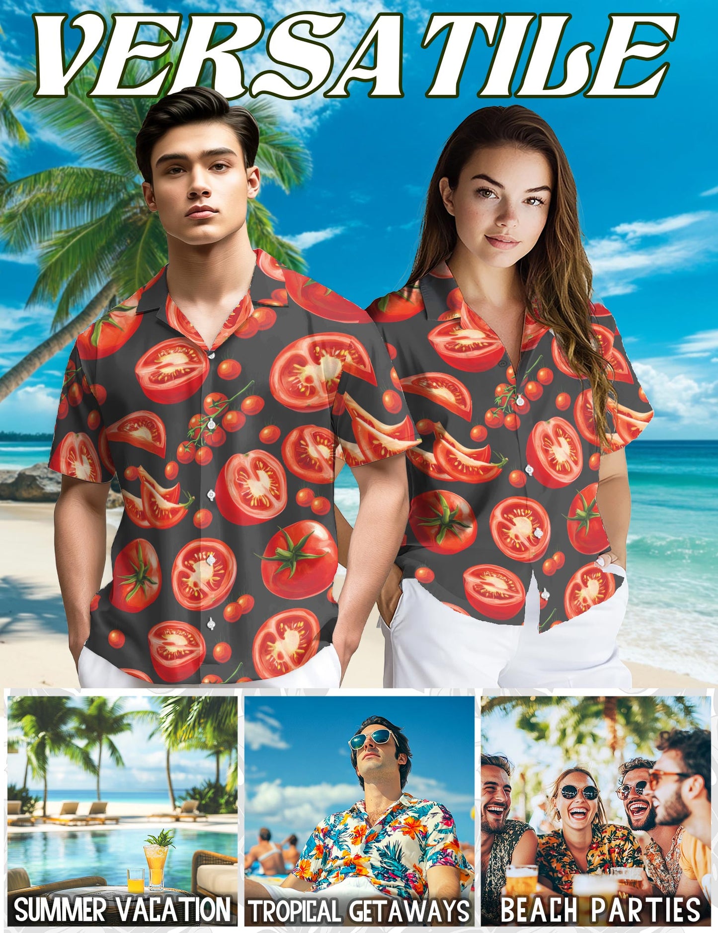 Tomato Hawaiian Shirt for Men, Button Down Aloha Shirt - Azhawaiian