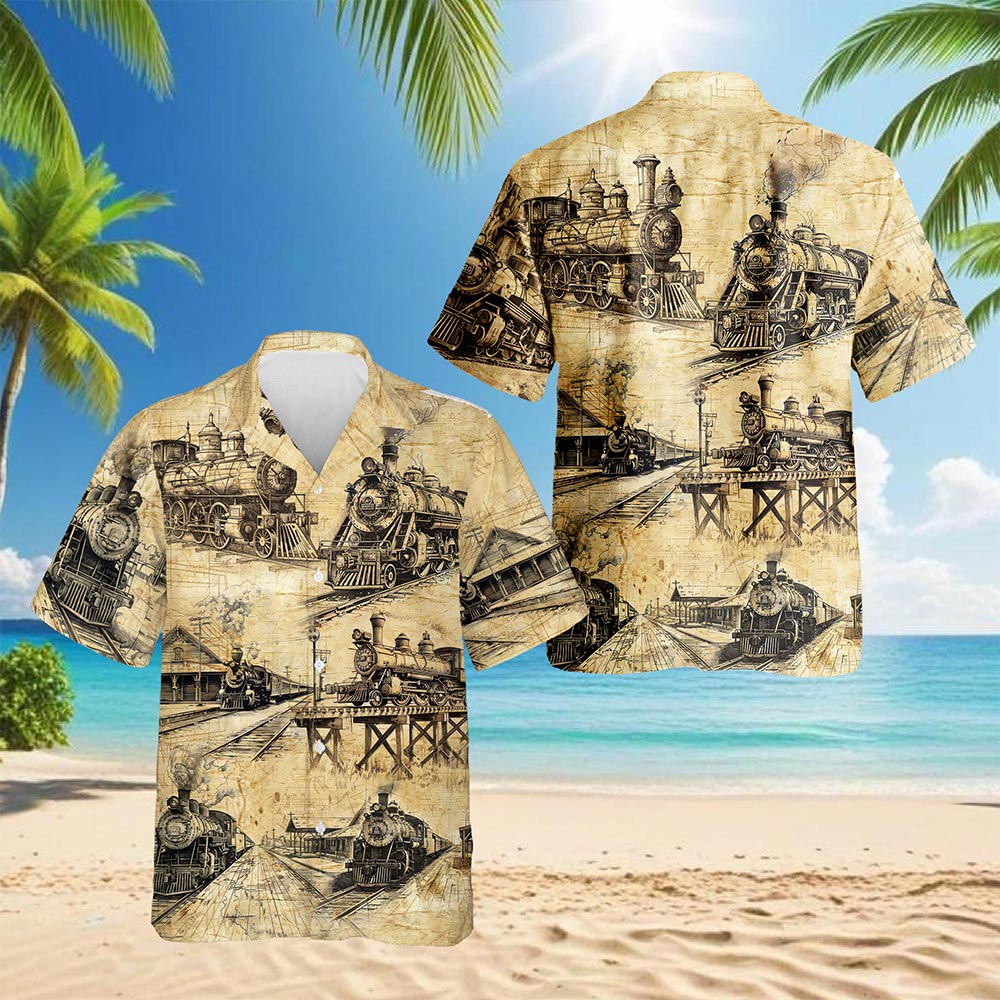 Train Locomotive Engineer Hawaiian Shirt for Men, Button Down Aloha Shirt - Azhawaiian