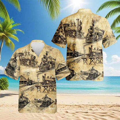 Train Locomotive Engineer Hawaiian Shirt for Men, Button Down Aloha Shirt - Azhawaiian