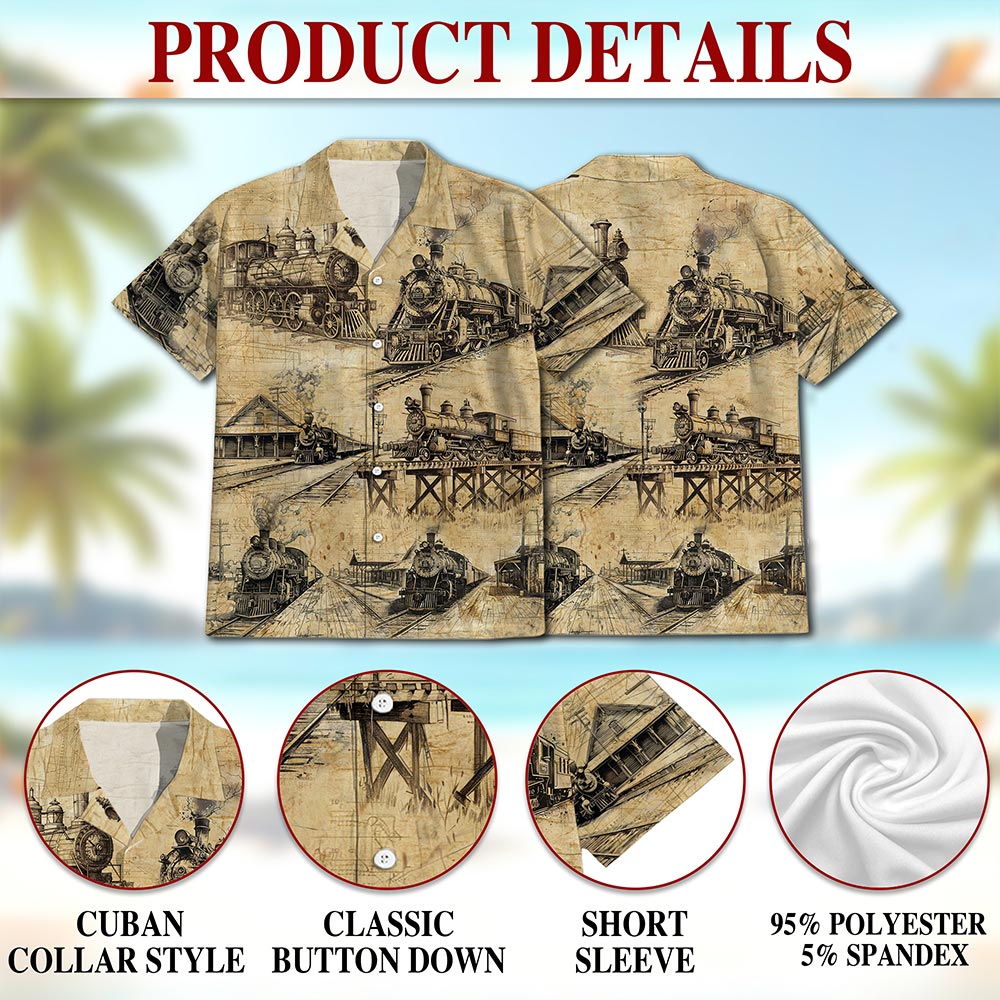 Train Locomotive Engineer Hawaiian Shirt for Men, Button Down Aloha Shirt - Azhawaiian